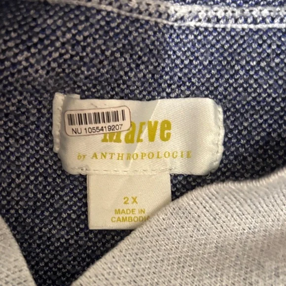 Anthropologie Light Gray Mock-Neck Sweater with Blue Floral Motif - Picture 6 of 8